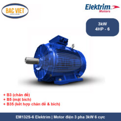 EM132S-6 Elektrim Motor điện 3 pha 3kW 6 cực